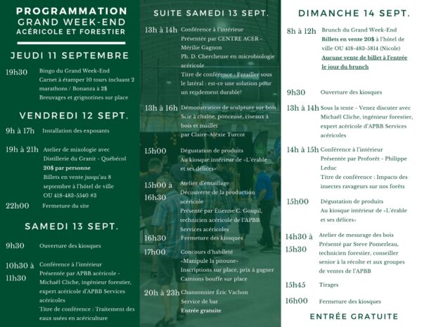 Une entrée pour le brunch du 14 septembre 2025 du grand week-end Acéricole et Forestier